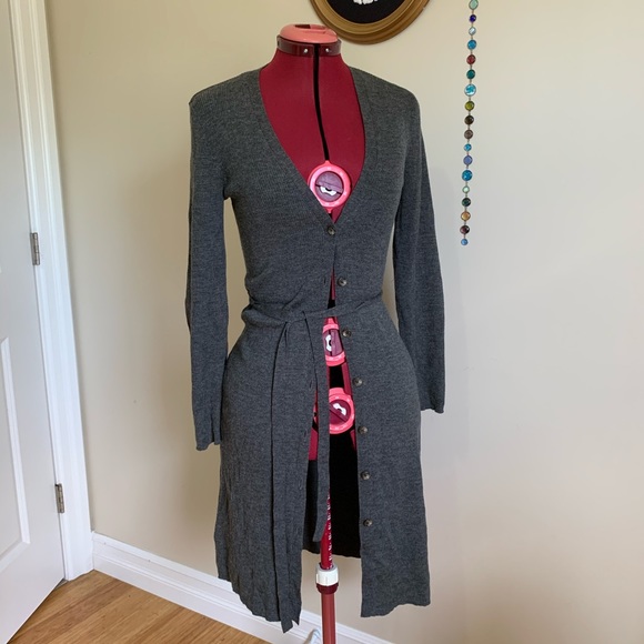 Last chance 100% wool long grey cardigan duster - Picture 2 of 6